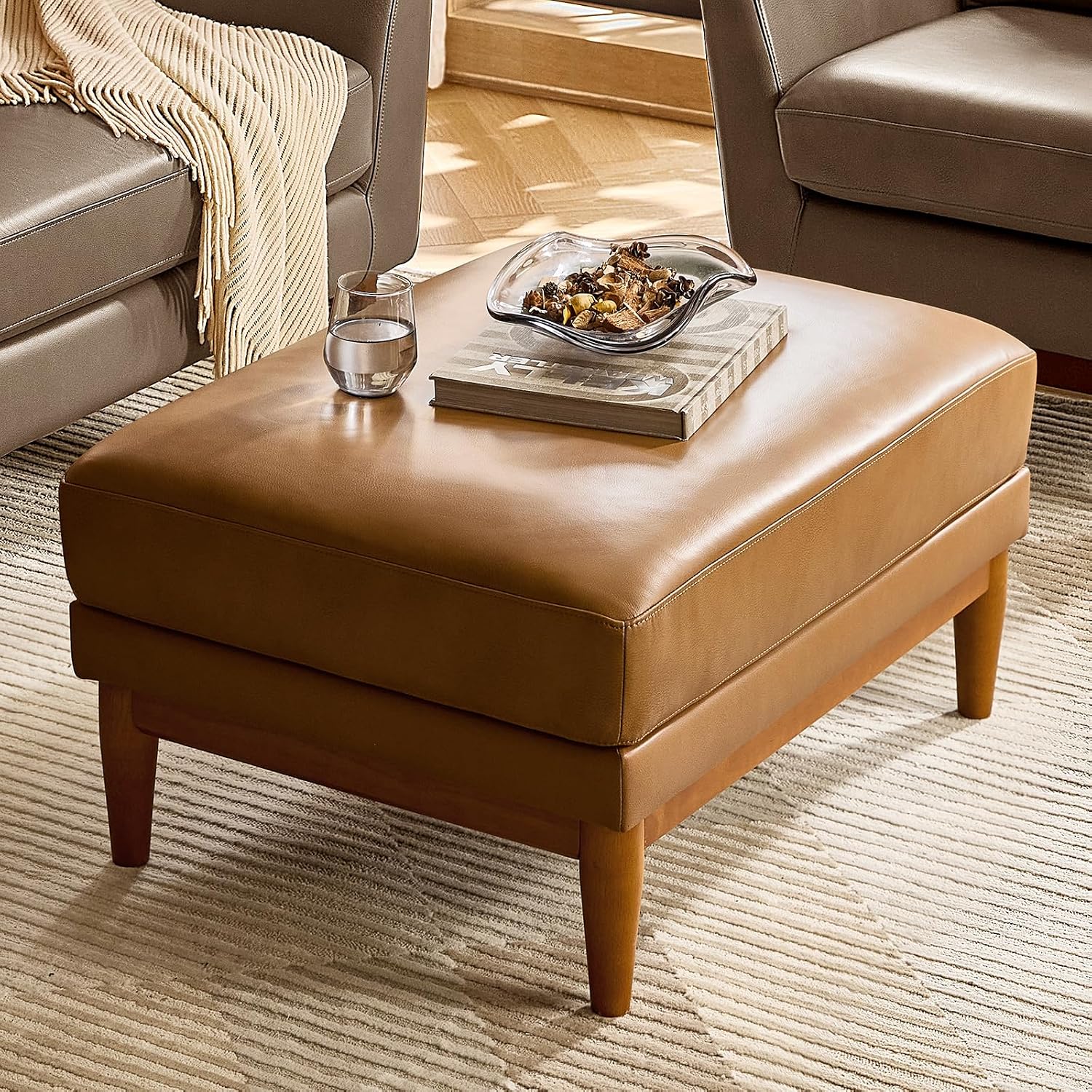 本革製オットマンコーヒーテーブル、33.5インチの正方形ベン - Outdoor Furniture Wood のレビューと価格