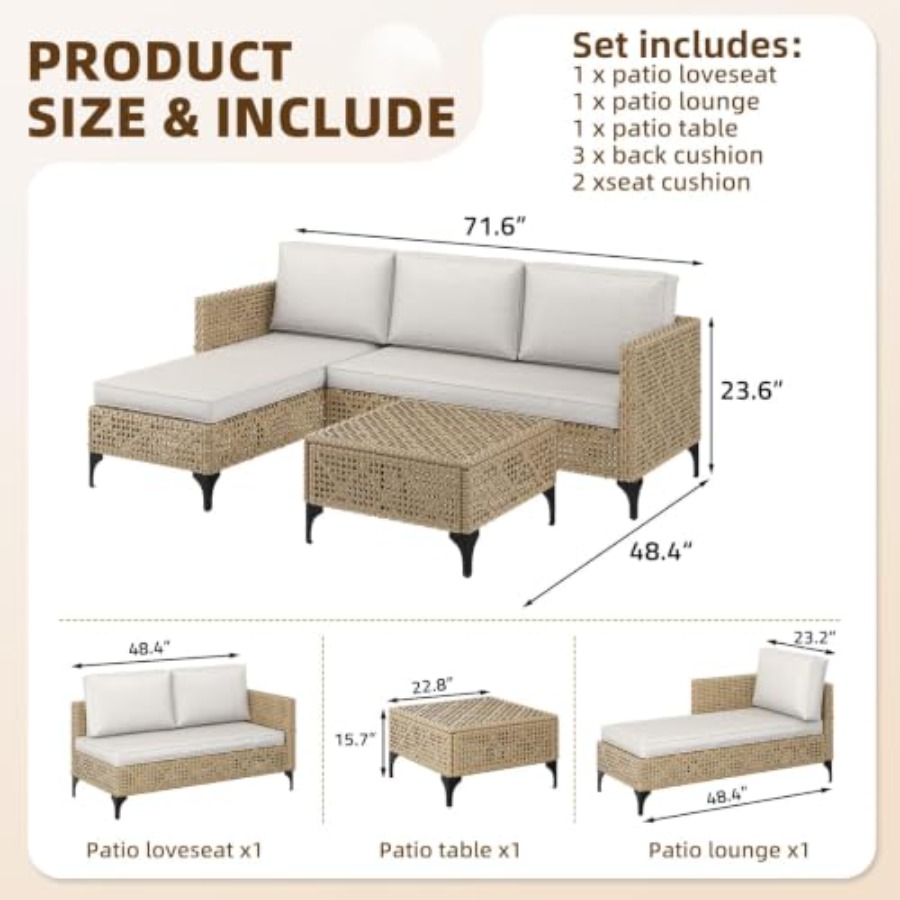 屋外パティオ家具セット：クッションとコーヒーテーブル付き籐製 - Outdoor Furniture Luxury のレビューと価格